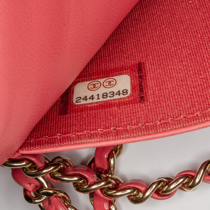 Quilted Lambskin Double Stitch Tassel Wallet On Chain Pink - Gaby Paris