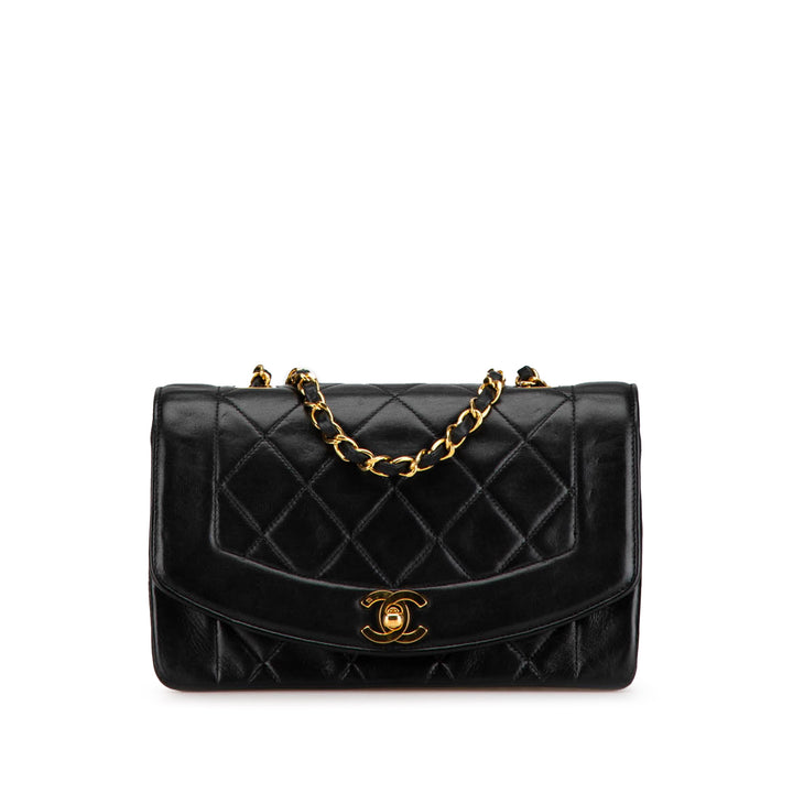 Small Lambskin Diana Flap Black - Gaby Paris