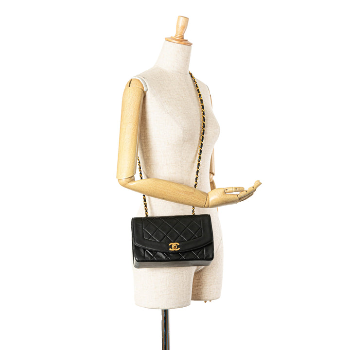 Small Lambskin Diana Flap Black - Gaby Paris