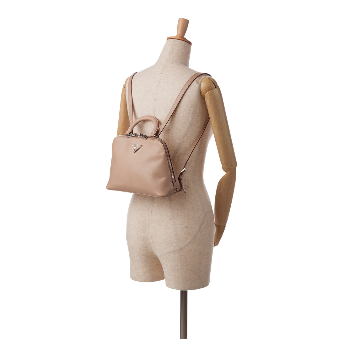 Saffiano Lux Promenade Backpack Brown - Gaby Paris