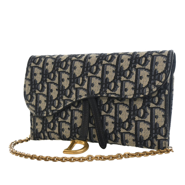 Saddle Wallet on Chain Oblique Bleu