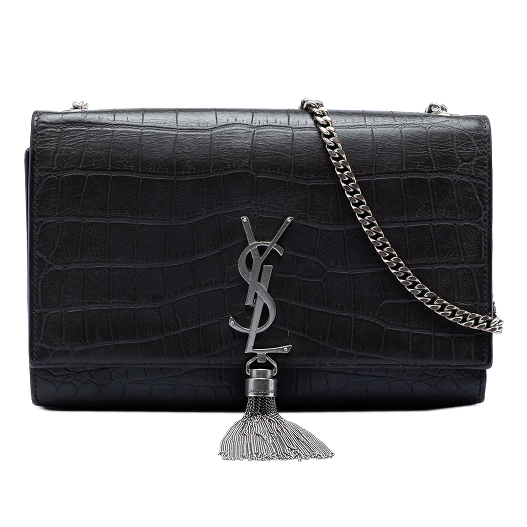 Saint Laurent Medium Croc embossé Cuir Kate Pompon Sac porté croisé