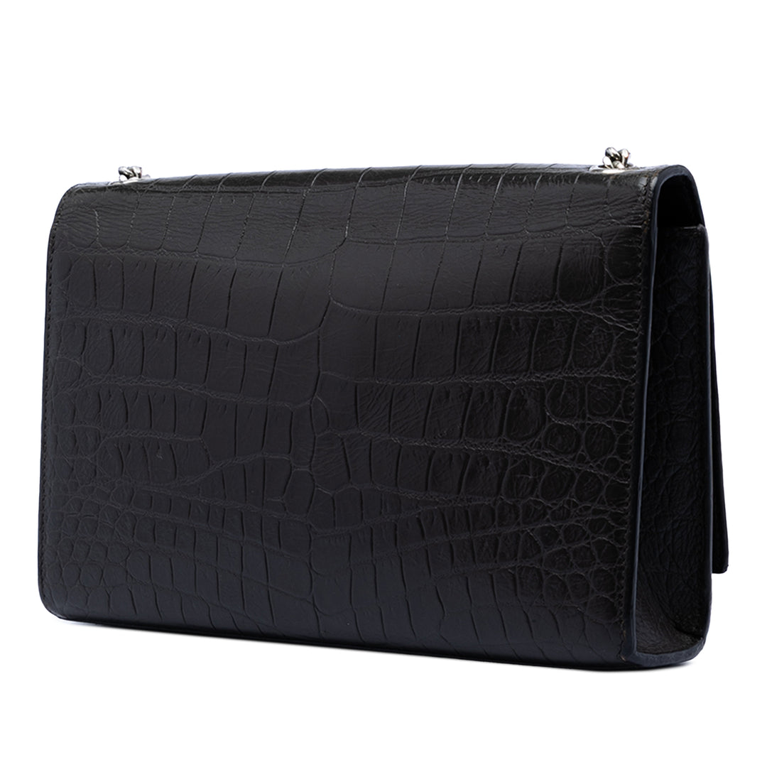 Saint Laurent Medium Croc embossé Cuir Kate Pompon Sac porté croisé