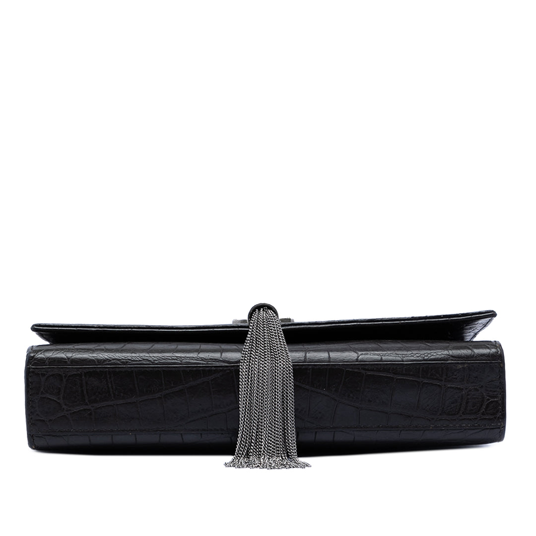 Saint Laurent Medium Croc embossé Cuir Kate Pompon Sac porté croisé