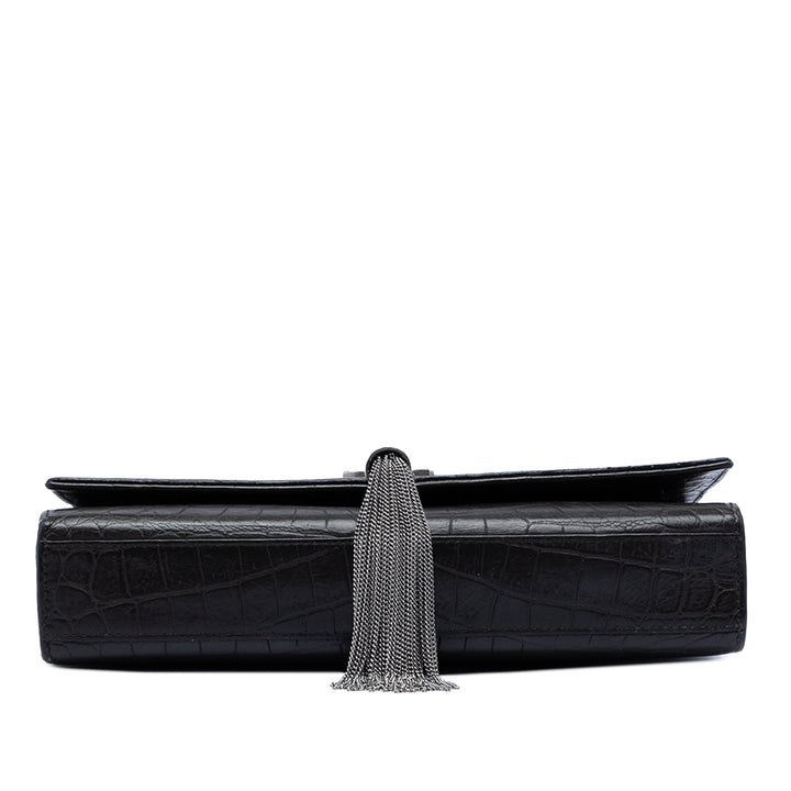 Saint Laurent Medium Croc embossé Cuir Kate Pompon Sac porté croisé