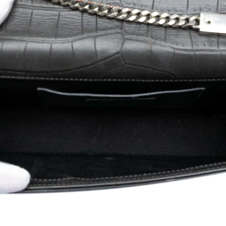 Saint Laurent Medium Croc embossé Cuir Kate Pompon Sac porté croisé