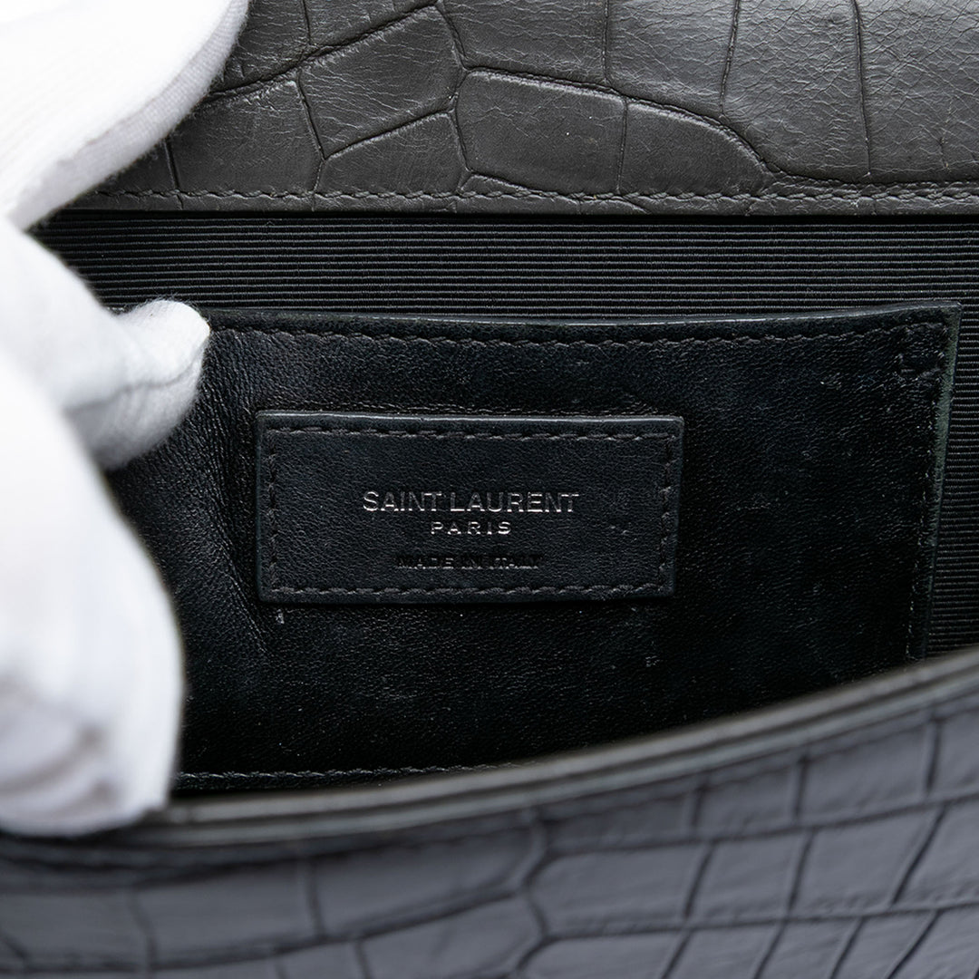 Saint Laurent Medium Croc embossé Cuir Kate Pompon Sac porté croisé