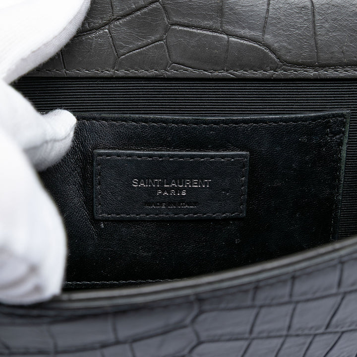Saint Laurent Medium Croc embossé Cuir Kate Pompon Sac porté croisé