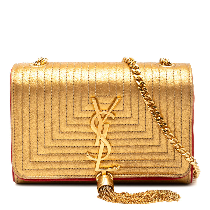 Saint Laurent Small Metallic Matelassé Cuir de veau Monogram Kate Tassel Sac porté croisé