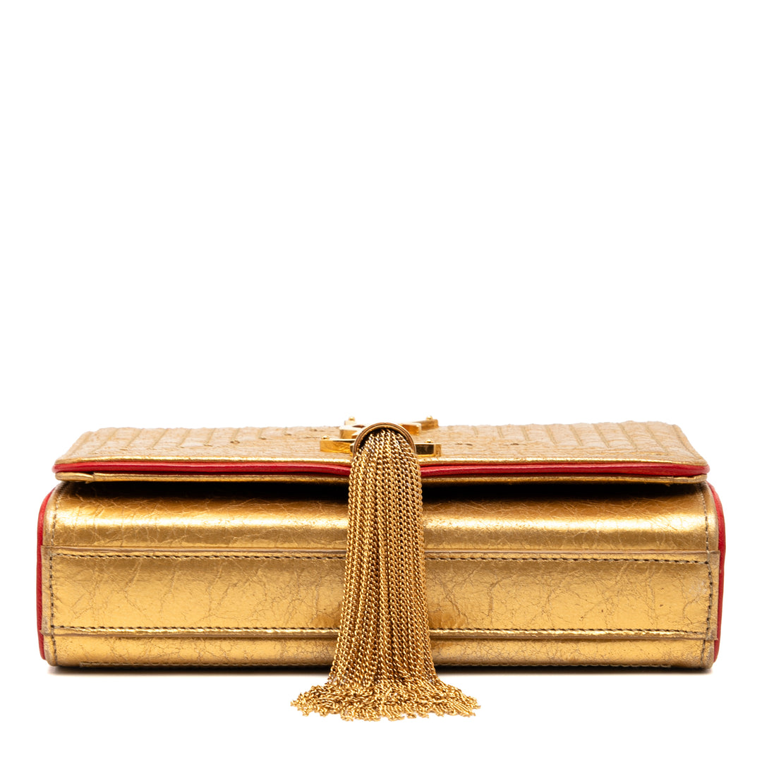 Saint Laurent Small Metallic Matelassé Cuir de veau Monogram Kate Tassel Sac porté croisé
