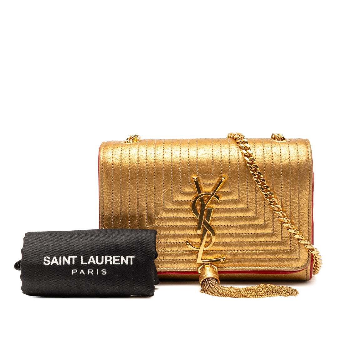 Saint Laurent Small Metallic Matelassé Cuir de veau Monogram Kate Tassel Sac porté croisé