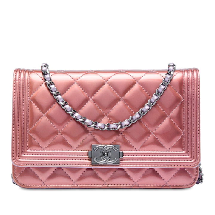 Bicolore Matelassé Métallisé Boy Wallet on Chain Rose