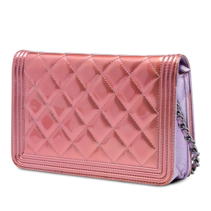 Bicolore Matelassé Métallisé Boy Wallet on Chain Rose