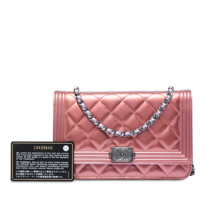 Bicolore Matelassé Métallisé Boy Wallet on Chain Rose