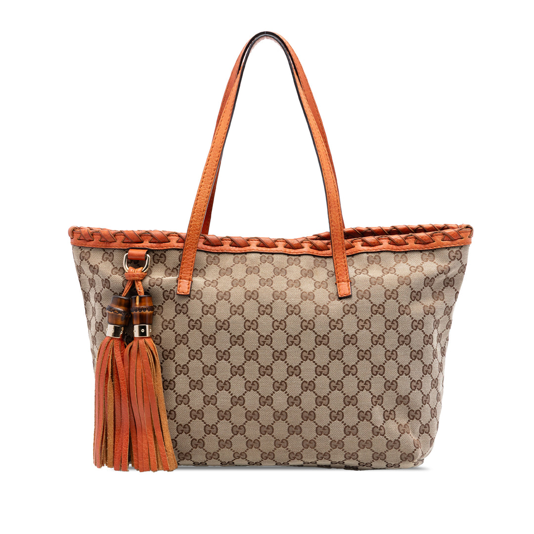 Gucci Medium GG Toile Bamboo Pompon Cabas