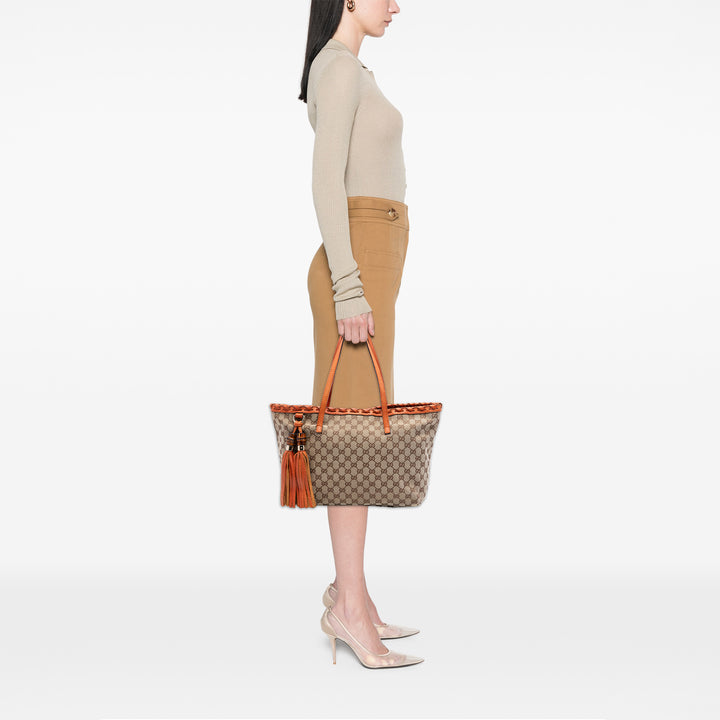 Gucci Medium GG Toile Bamboo Pompon Cabas