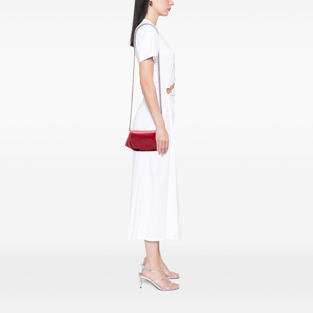 Chanel CC Matelassé Half Moon Wallet on Chain Cuir d'agneau Rouge
