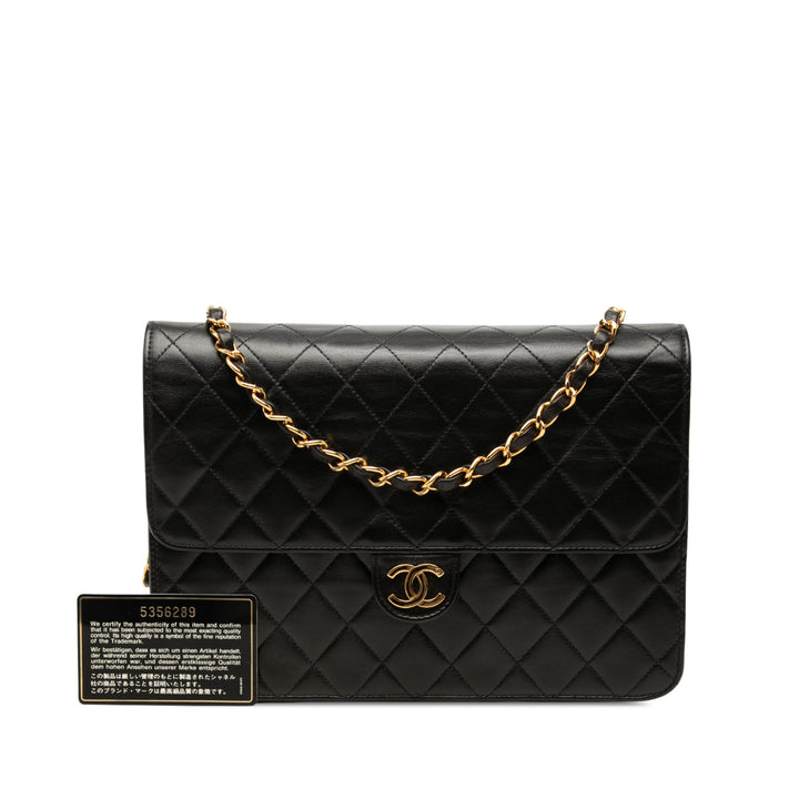 Chanel Sac porté épaule CC Matelassé Rabat simple Moyen Cuir d'agneau Noir – vue 7 – GABY PARIS