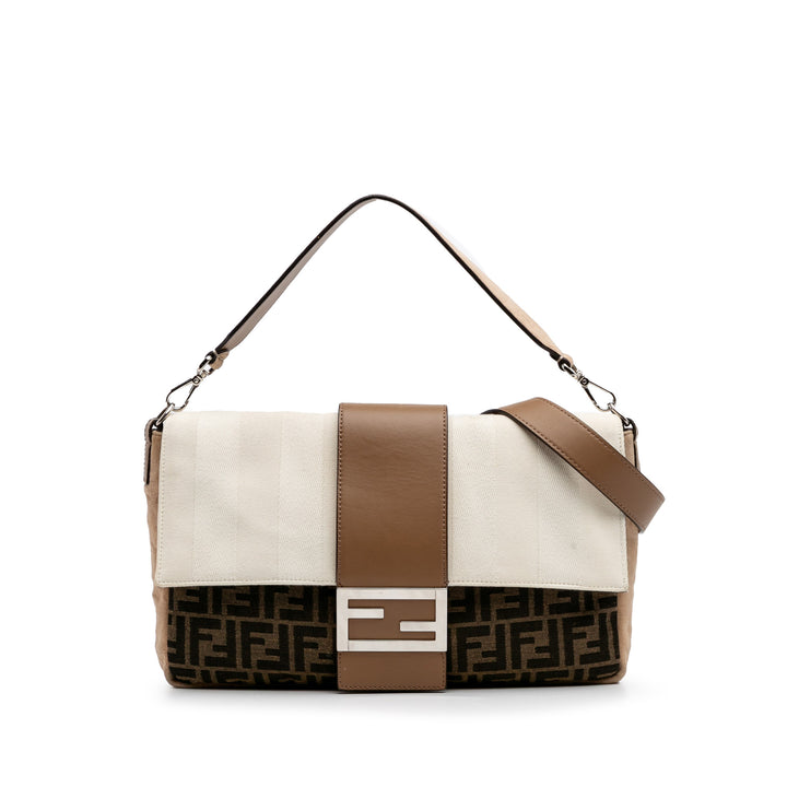 Fendi Large Zucca et Pequin Toile Convertible Baguette Sac