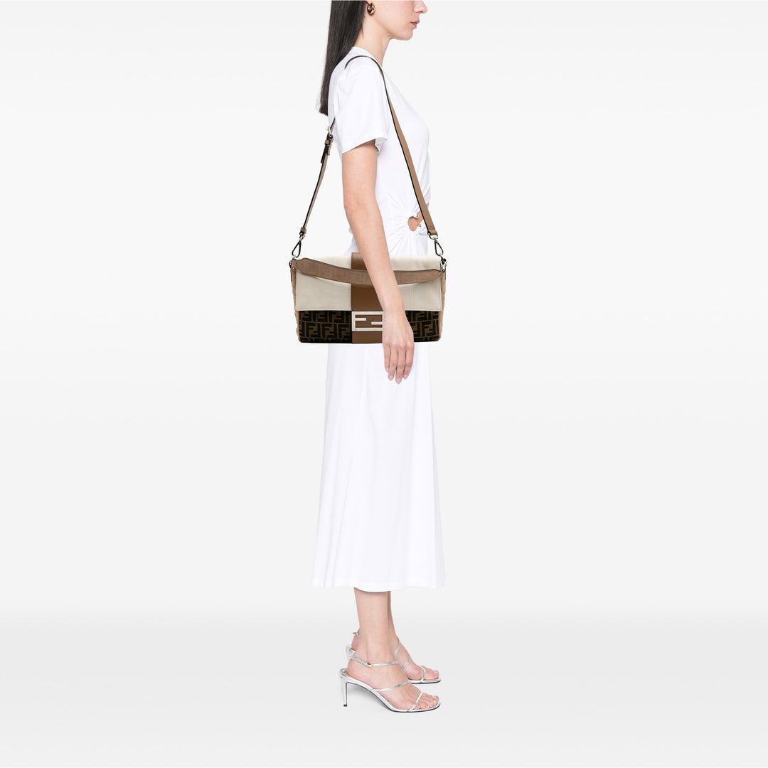 Fendi Large Zucca et Pequin Toile Convertible Baguette Sac