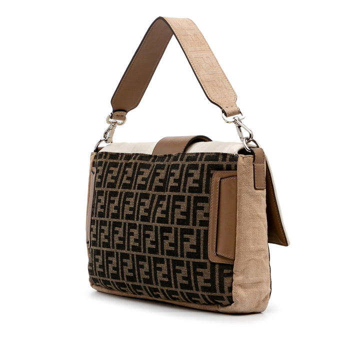Fendi Large Zucca et Pequin Toile Convertible Baguette Sac