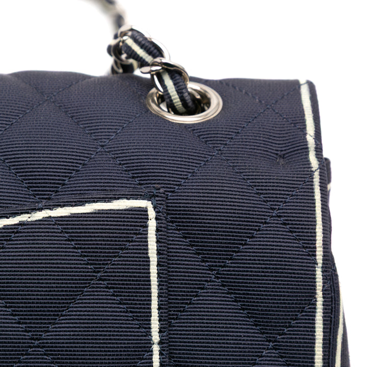 Chanel Medium Classic Printed Grosgrain Double rabat Bleu