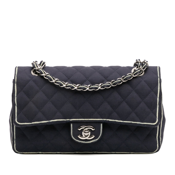 Chanel Medium Classic Printed Grosgrain Double rabat Bleu