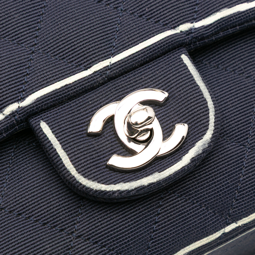 Chanel Medium Classic Printed Grosgrain Double rabat Bleu