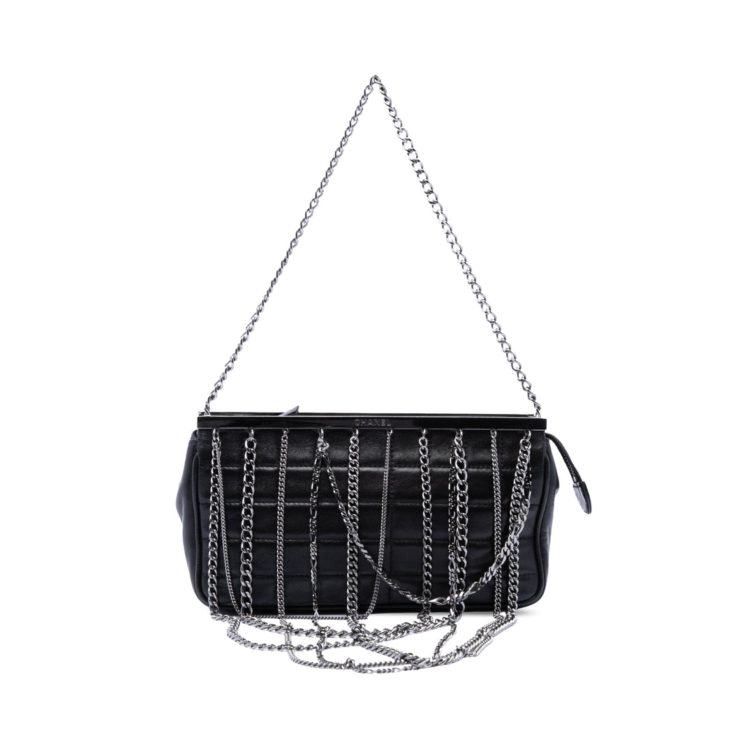 Chanel Chocolate Bar Multi Chaîne Armature Pochette Cuir d'agneau Noir