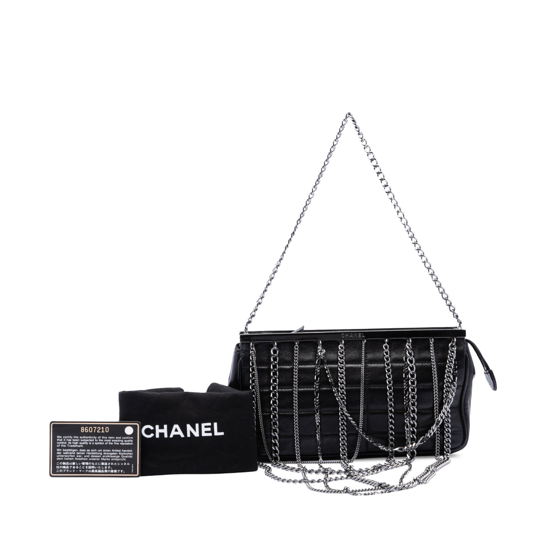 Chanel Chocolate Bar Multi Chaîne Armature Pochette Cuir d'agneau Noir