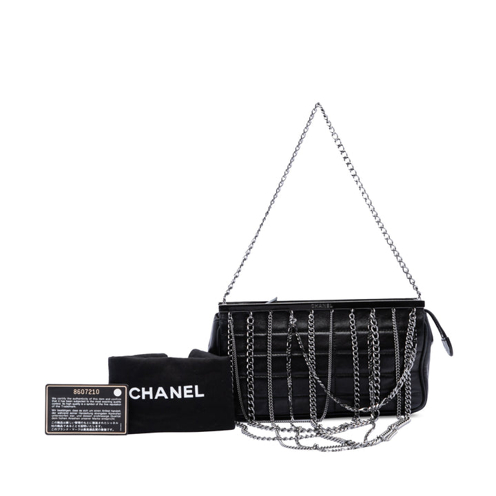 Chanel Chocolate Bar Multi Chaîne Armature Pochette Cuir d'agneau Noir