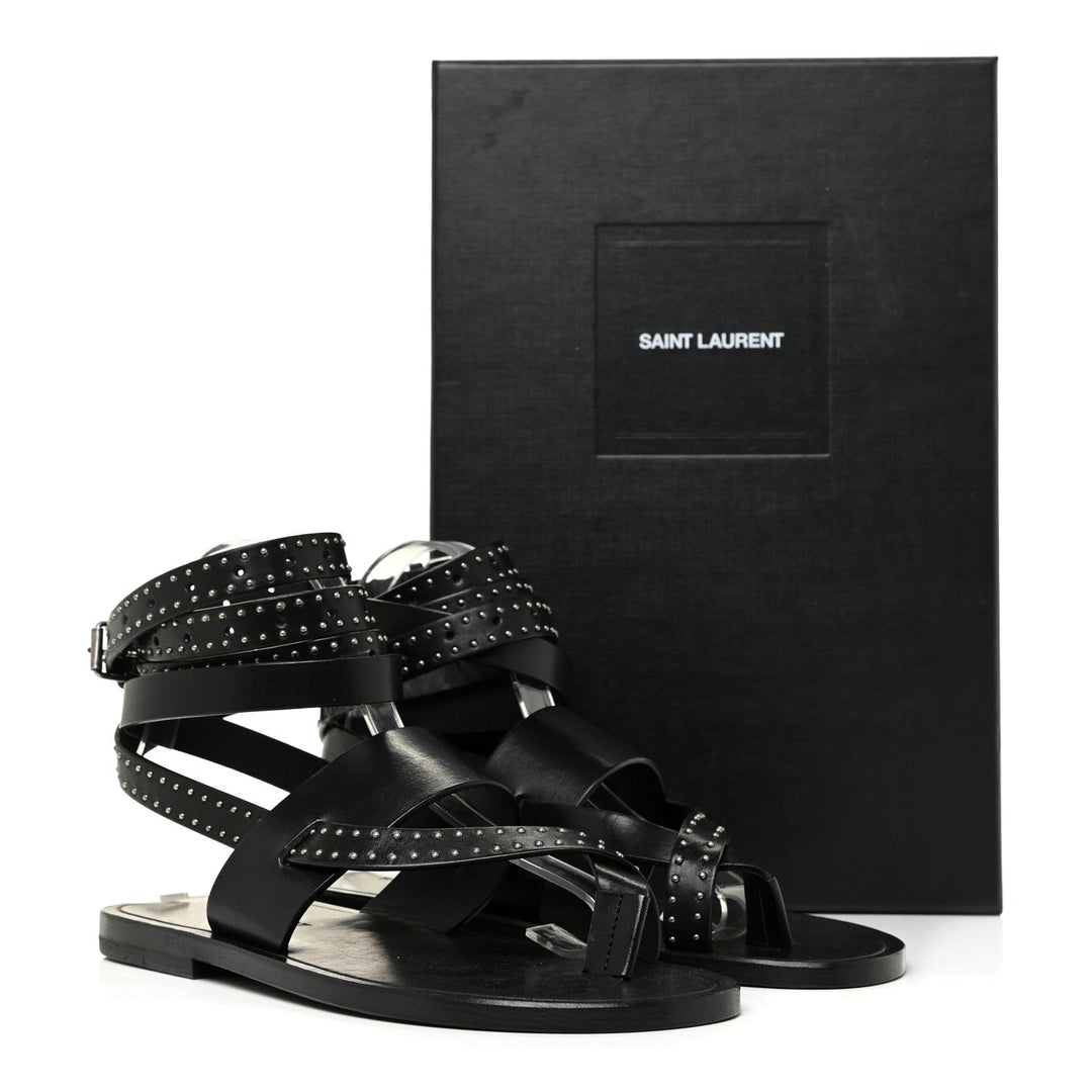 Saint Laurent Sandales plates Culver cloutées cuir noir pointure 40