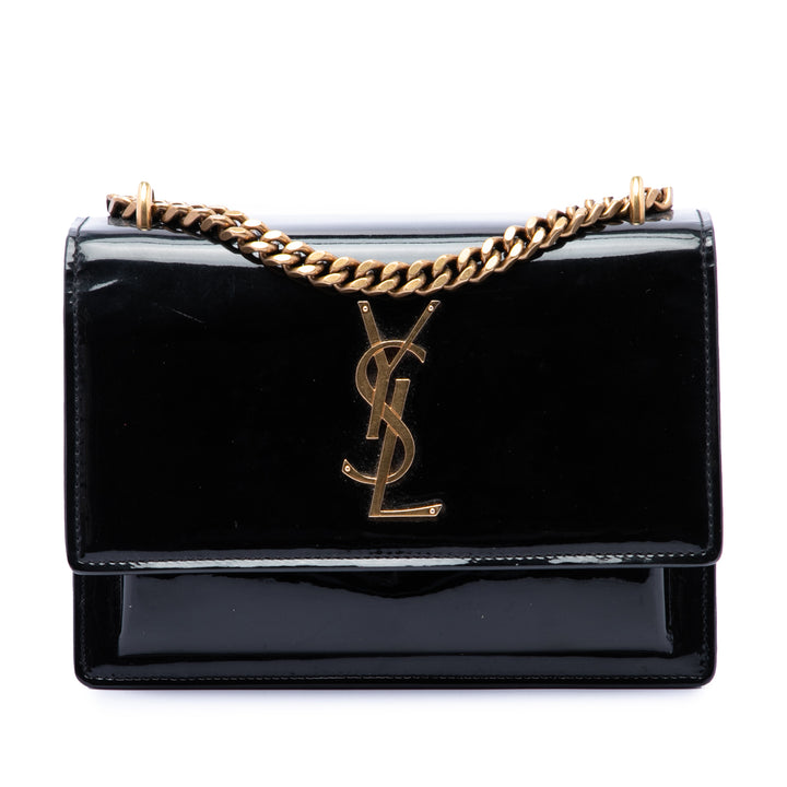 Saint Laurent Small Cuir verni Monogram Sunset Sac porté croisé