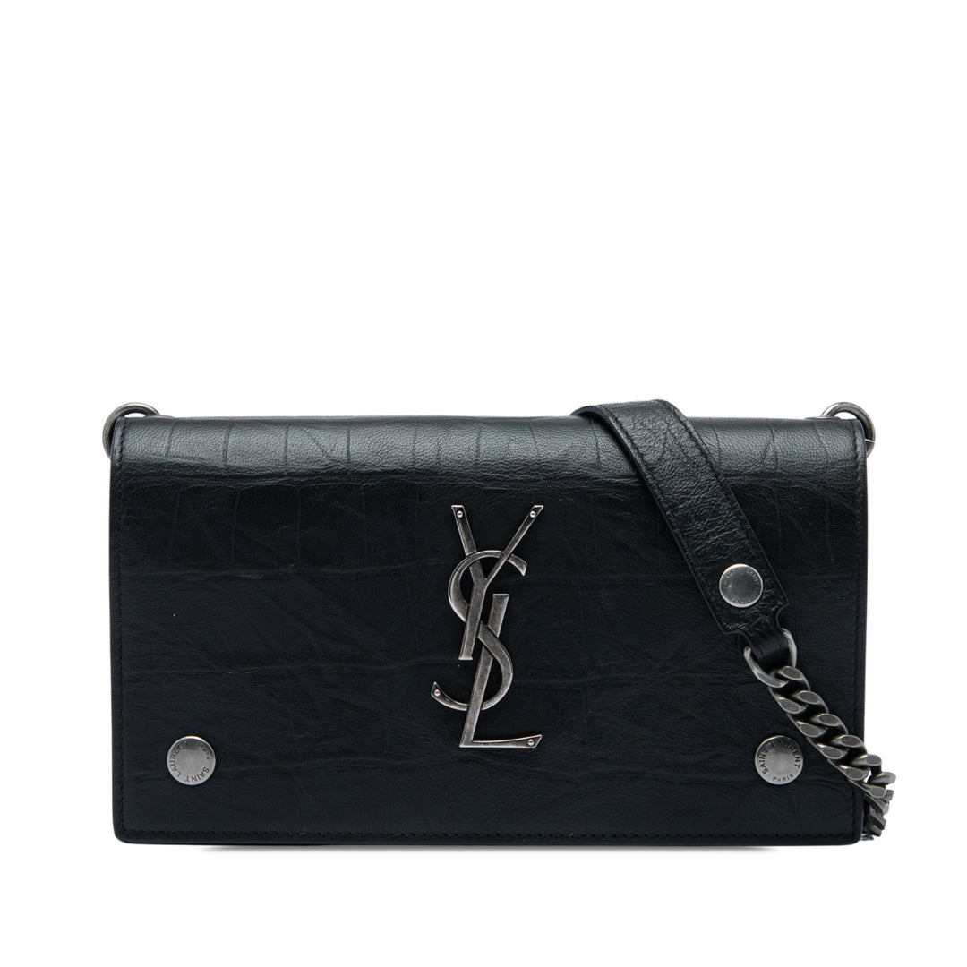 Saint Laurent Croc embossé Rider Wallet on Chain Noir – vue principale – GABY PARIS