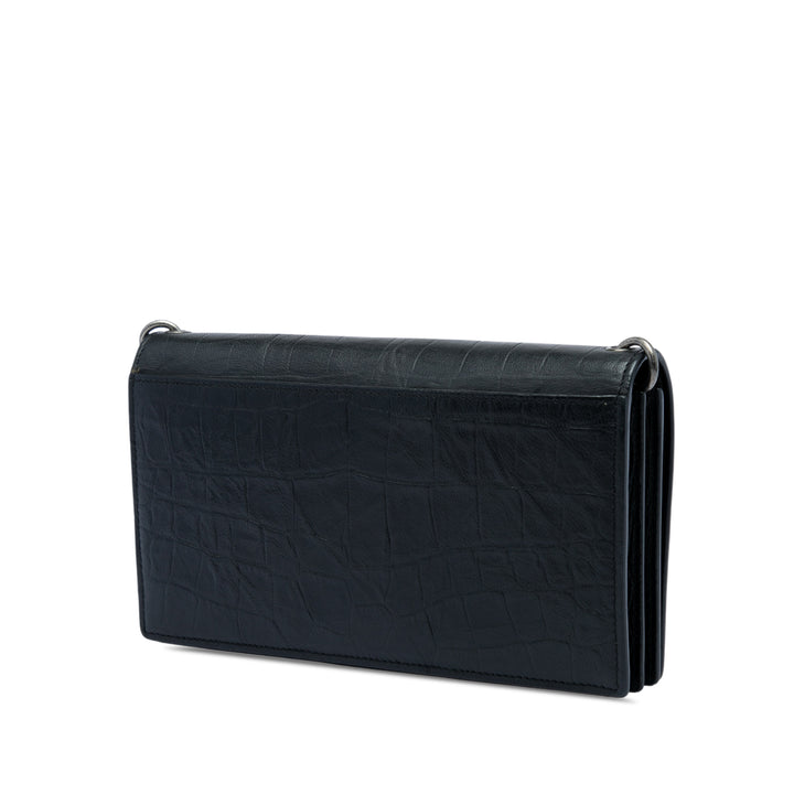 Saint Laurent Croc embossé Rider Wallet on Chain Noir – vue 2 – GABY PARIS