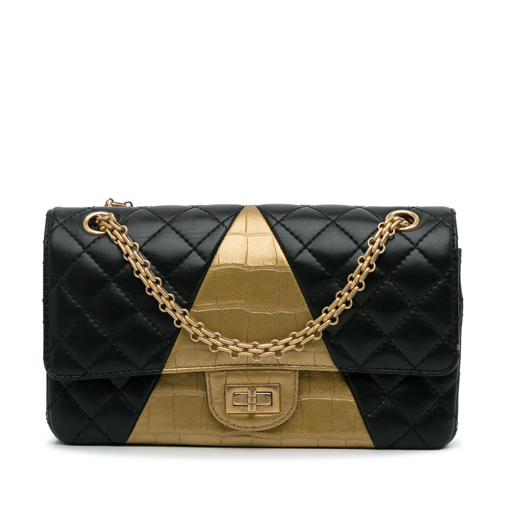 Chanel Croc embossé 2.55 Reissue Double rabat Sac Moyen Cuir d'agneau