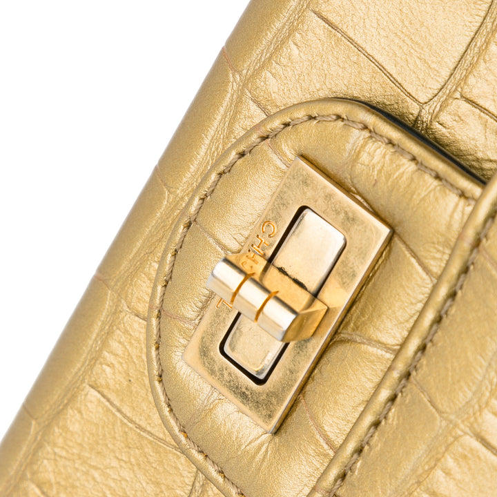 Chanel Croc embossé 2.55 Reissue Double rabat Sac Moyen Cuir d'agneau
