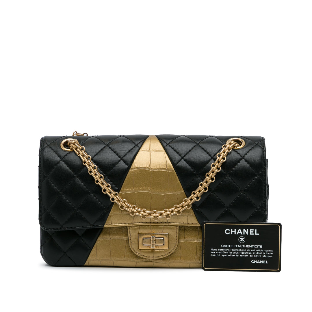 Chanel Croc embossé 2.55 Reissue Double rabat Sac Moyen Cuir d'agneau