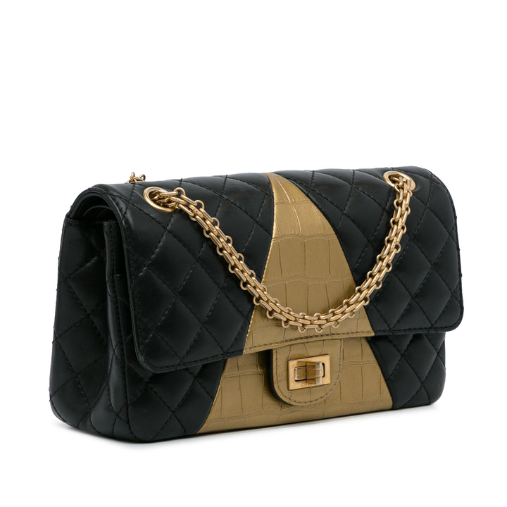 Chanel Croc embossé 2.55 Reissue Double rabat Sac Moyen Cuir d'agneau