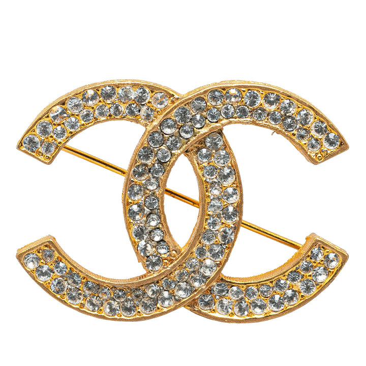 Gold Plated CC Rhinestone Brooch Gold - Gaby Paris