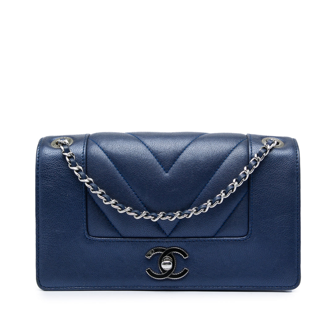 Chanel Chevron Métallisé Vintage Mademoiselle à rabat Moyen Cuir de mouton
