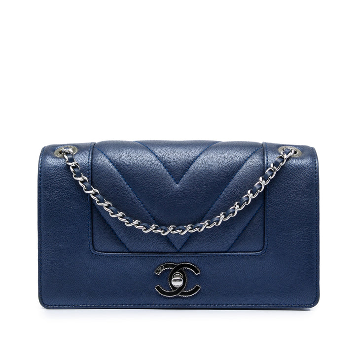 Chanel Chevron Métallisé Vintage Mademoiselle à rabat Moyen Cuir de mouton