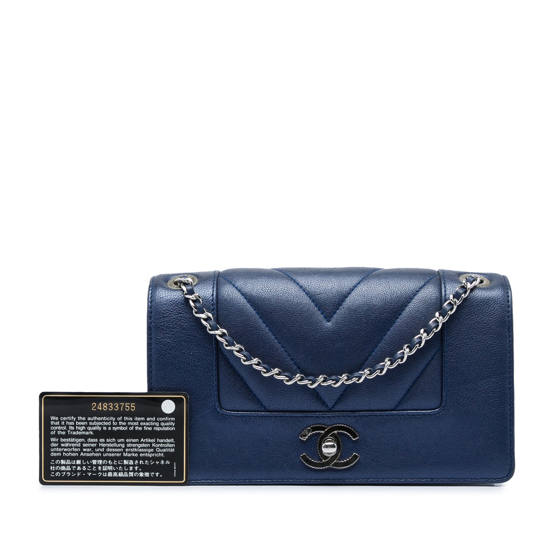 Chanel Chevron Métallisé Vintage Mademoiselle à rabat Moyen Cuir de mouton