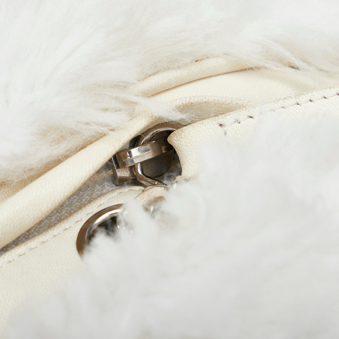 CC Crystal Embellished Faux Fur Round Crossbody White - Gaby Paris