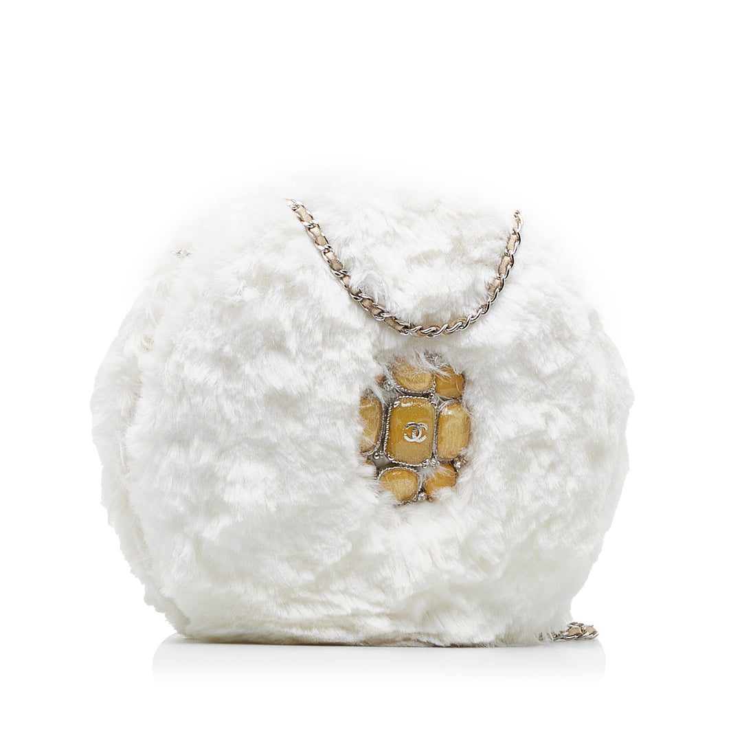 CC Crystal Embellished Faux Fur Round Crossbody White - Gaby Paris