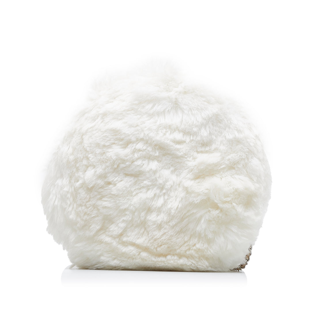 CC Crystal Embellished Faux Fur Round Crossbody White - Gaby Paris