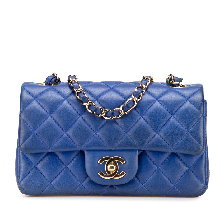 Mini Rectangular Classic Lambskin Single Flap Blue - Gaby Paris