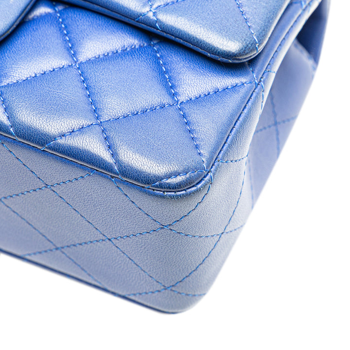 Mini Rectangular Classic Lambskin Single Flap Blue - Gaby Paris