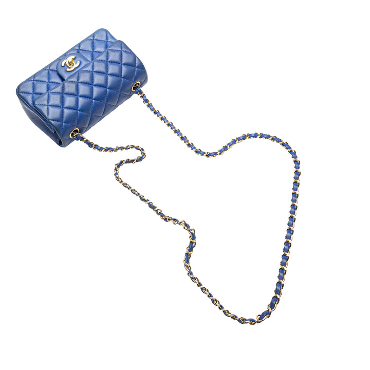 Mini Rectangular Classic Lambskin Single Flap Blue - Gaby Paris