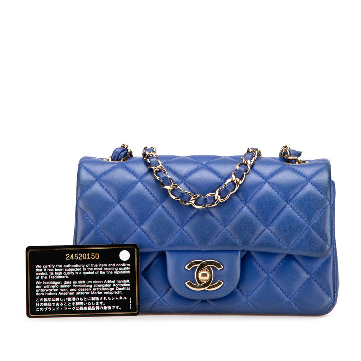 Mini Rectangular Classic Lambskin Single Flap Blue - Gaby Paris
